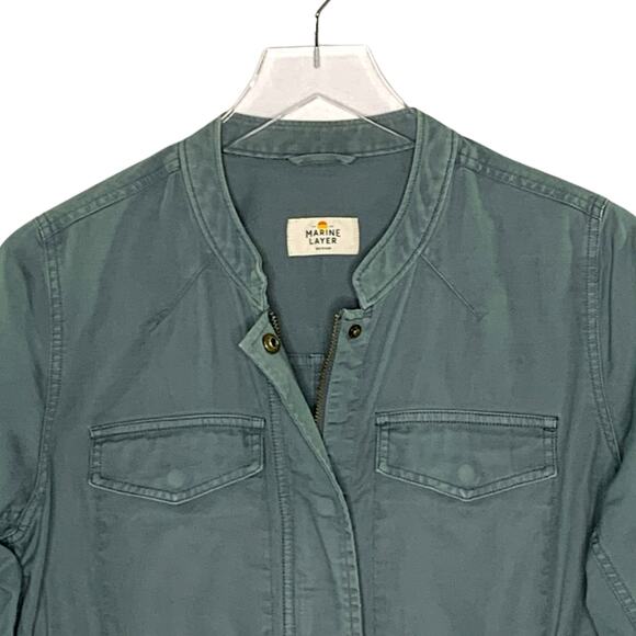 Marine Layer M Cotton Linen Blend Charlotte Utility Jacket Blue Green - Picture 4 of 11